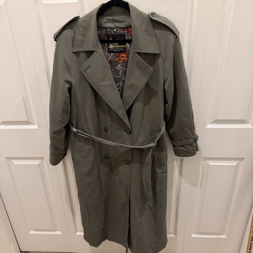 Vintage London Fog Wamsutta Trench Coat Women 8 Regular Gray Floral Lined USA
